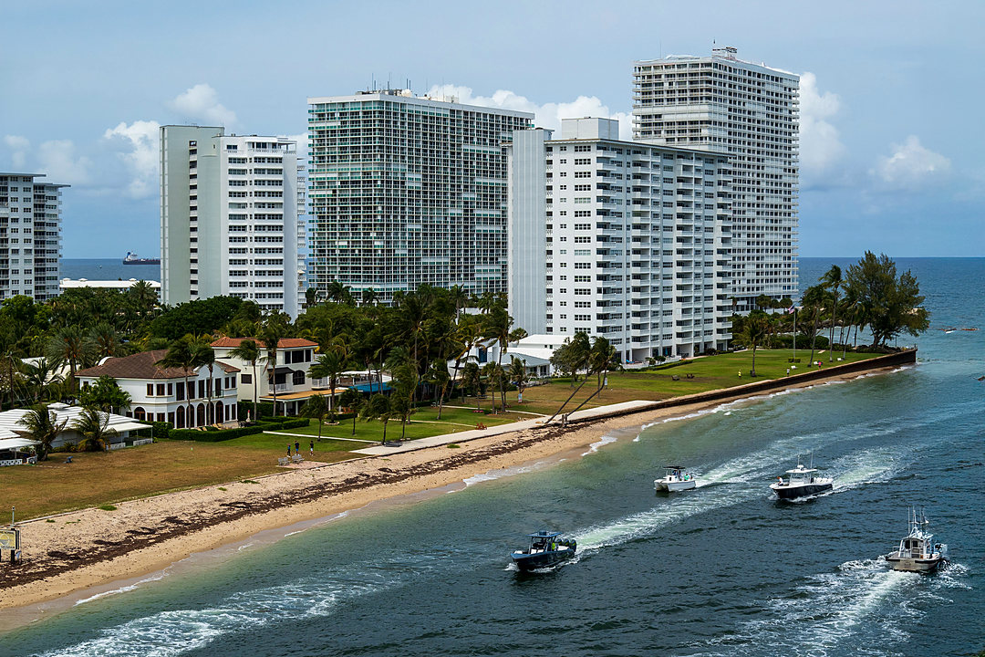 Aerial view of South Florida high-rise buildings along the coast