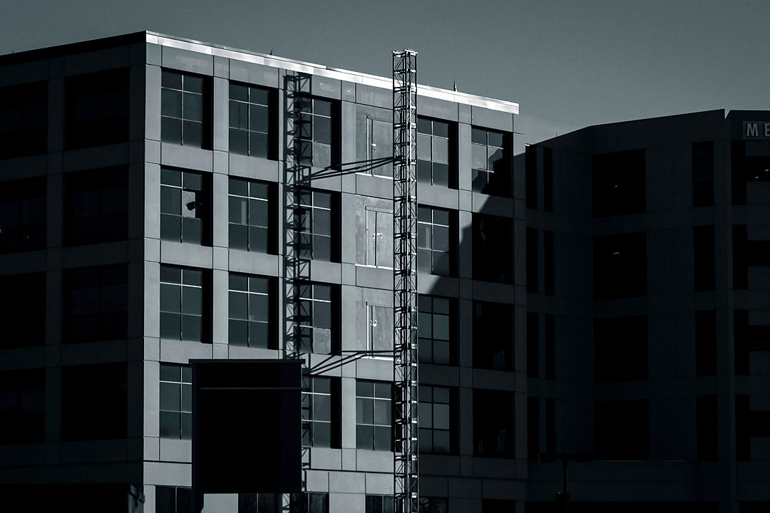 Modern medical office building facade at dusk